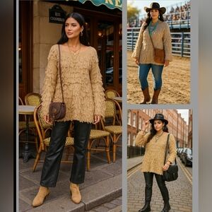 Boho Knit Sweater XXL Fringe Festival Tunic Oversized New